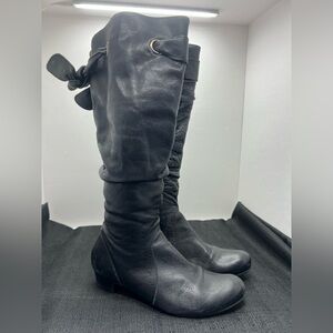 Eric Michael Women Sz 37 EUR Black Leather Slouch Tie Bow Fashion Boots